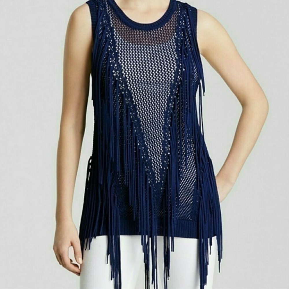 Ronny Kobo "Sleeveless Fringe knit top